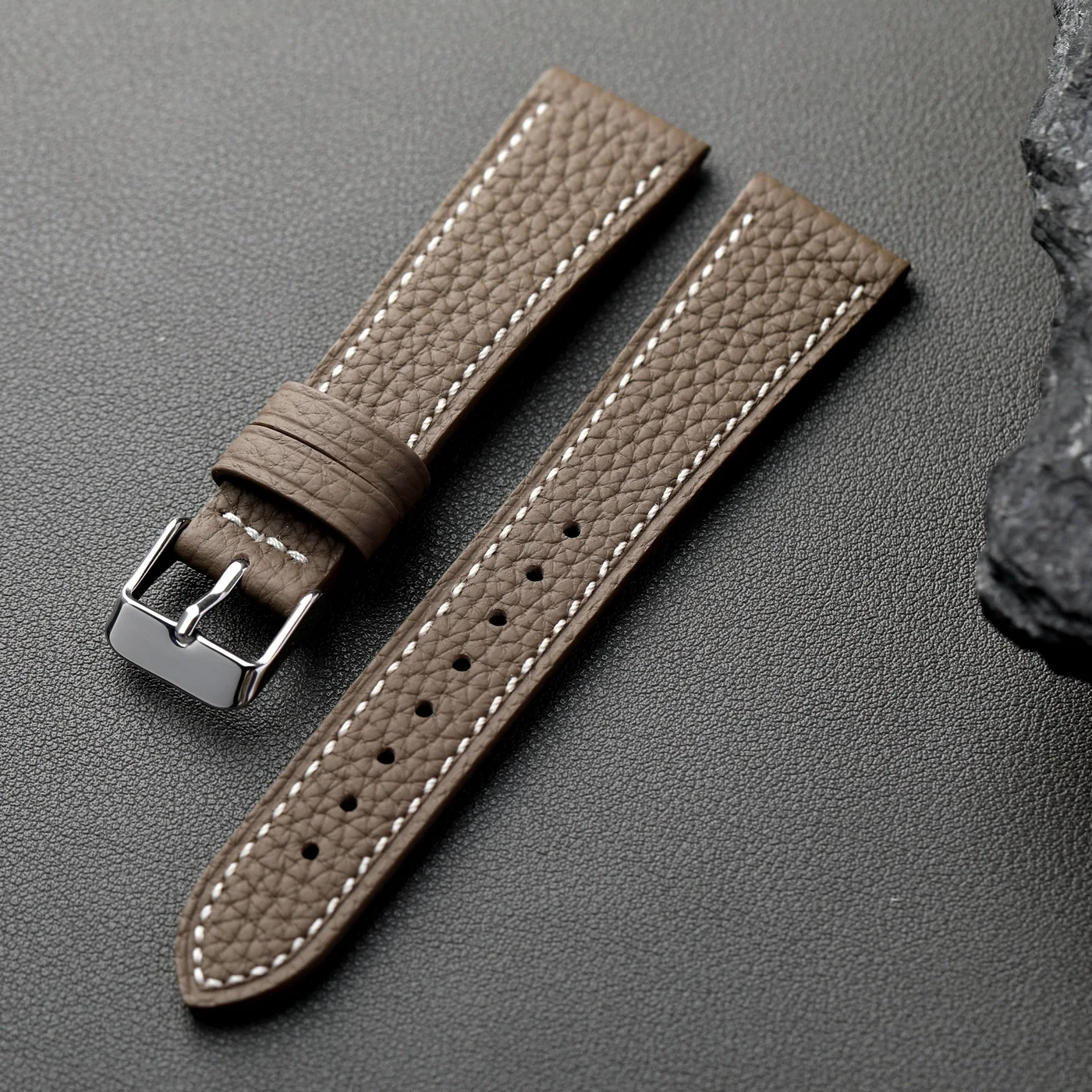 Luxurious Retro Soft Leather Strap in Elephant Grey and Glacier Blue
