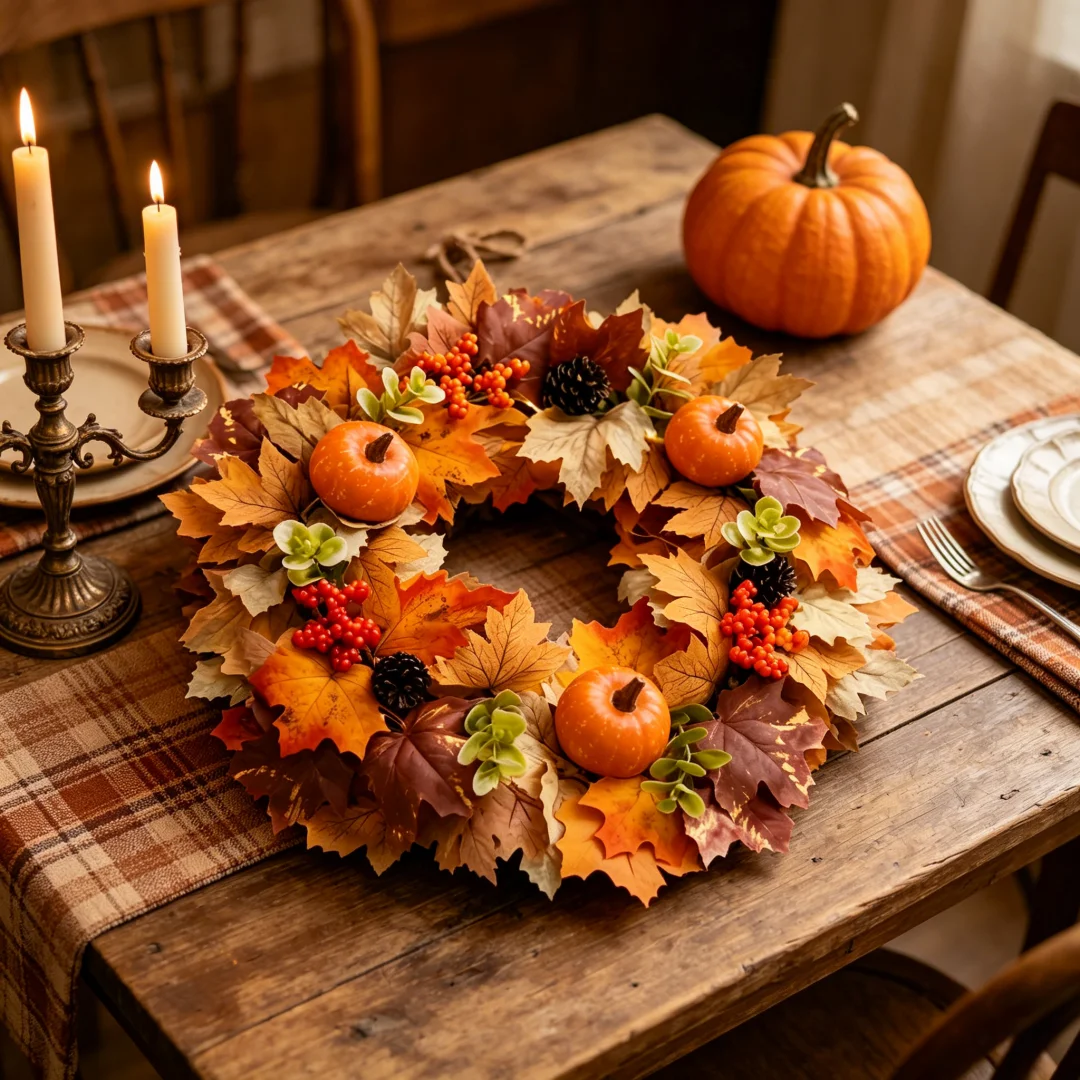 45CM Fall Pumpkin Wreath with Maple Leaves Berries Autumn Front Door Decor Thanksgiving Halloween Christmas Home Outdoor Wreath 2