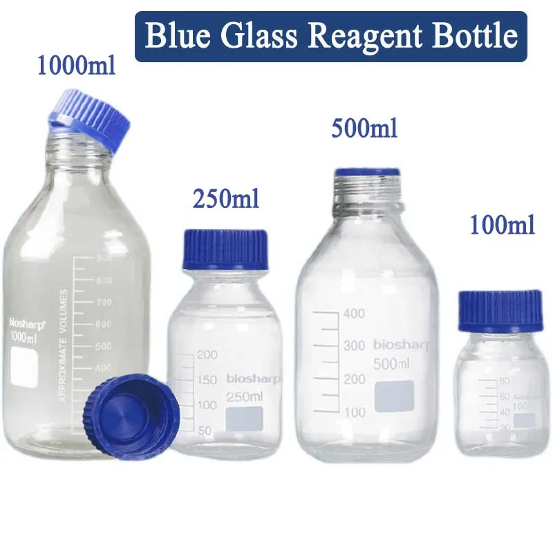 

250-1000ml Blue Glass Reagent Bottle with Blue Screw Cap Screw on Cover Flask Medical Laboratory Glassware Reagent Bottle