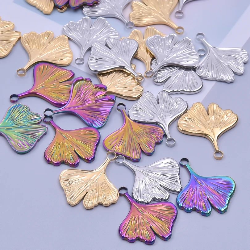 6Pcs/Lot Diy Stainless Steel Wheat Rice Ginkgo Maple Leaf Charms