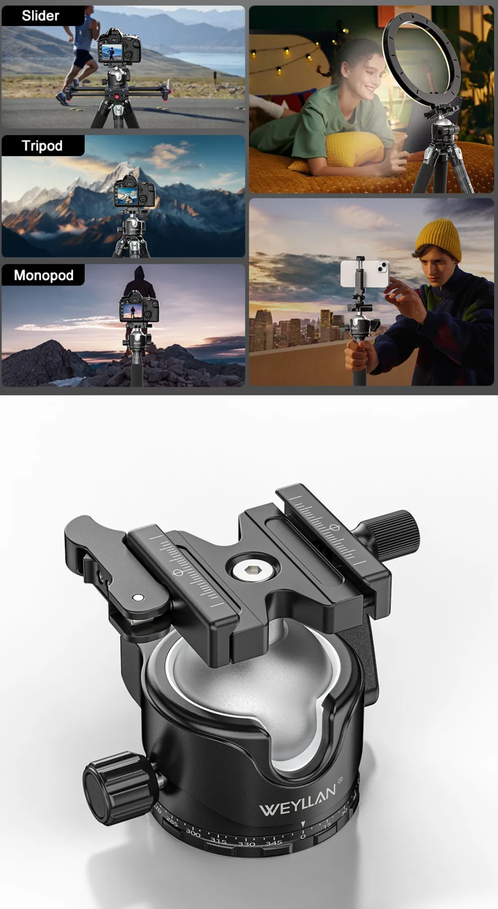 Tripod Ball Head EH46L Panorama Ballhead Mount Adapter U-Groove Low Gravity Cent