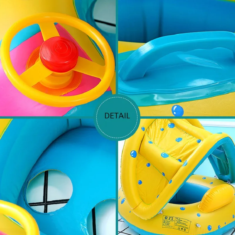 Baby Sunshade Swimming Ring Inflatable Pool Sheltered Pool Toy With Steering Wheel Safety Seat Baby Water Sports For Beach Sea 4