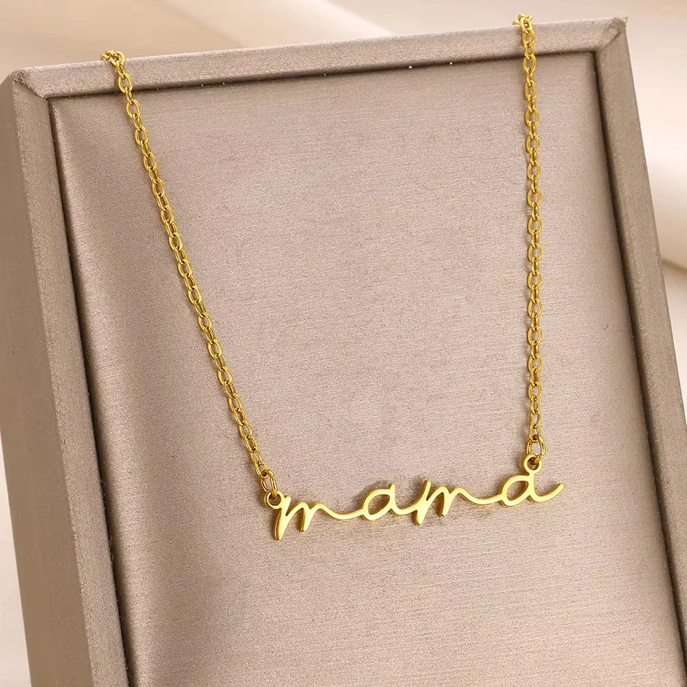 MAMA Gold Pendent Necklaces Stainless Steel Chain for Women