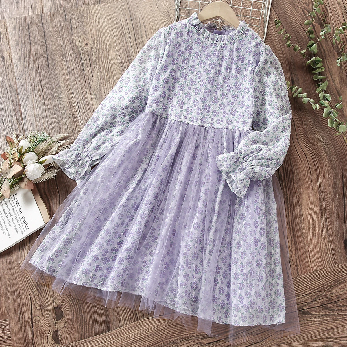 

Baby Kids Elegant Floral Dresses for Girls Clothes Teenagers Princess Party Outfits Purple Children Costumes 6 8 10 11 12 Years