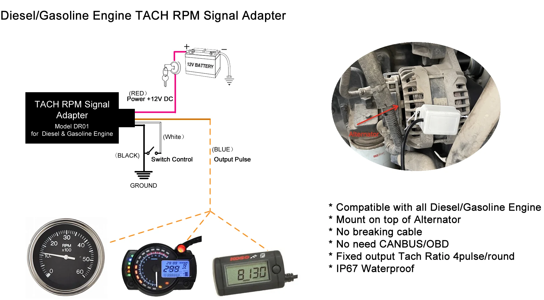 Motor RPM Signal Sensor Tachometer Adapter Für Diesel Benzine Motor Geschwindigkeit RPM Sensor Für Auto Tacho Gauge – Detail 3