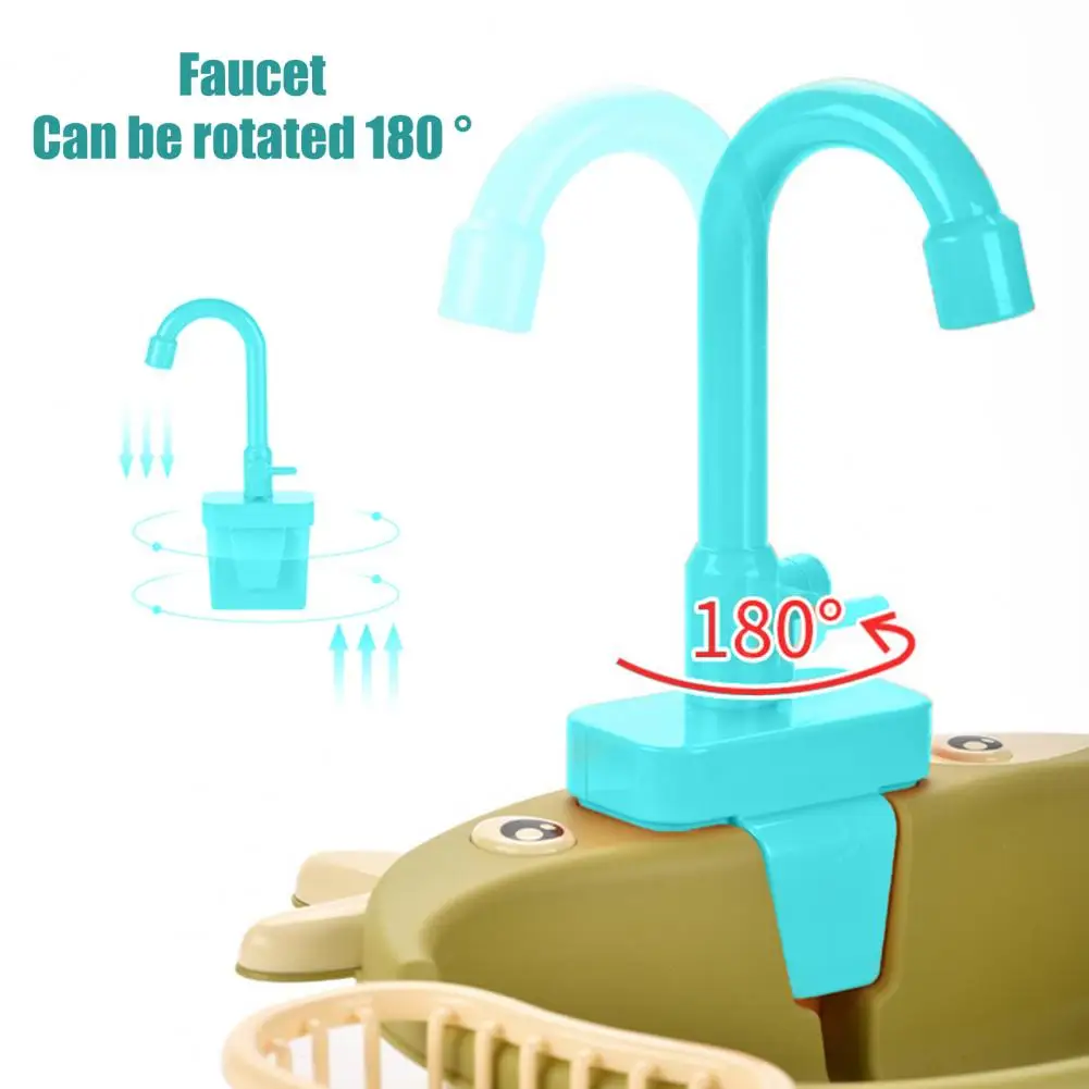 Running Water Toy Faucet Rotatable Toy Faucet with Running Water for Kids Playhouse Kitchen Sink Battery Operated for Boys