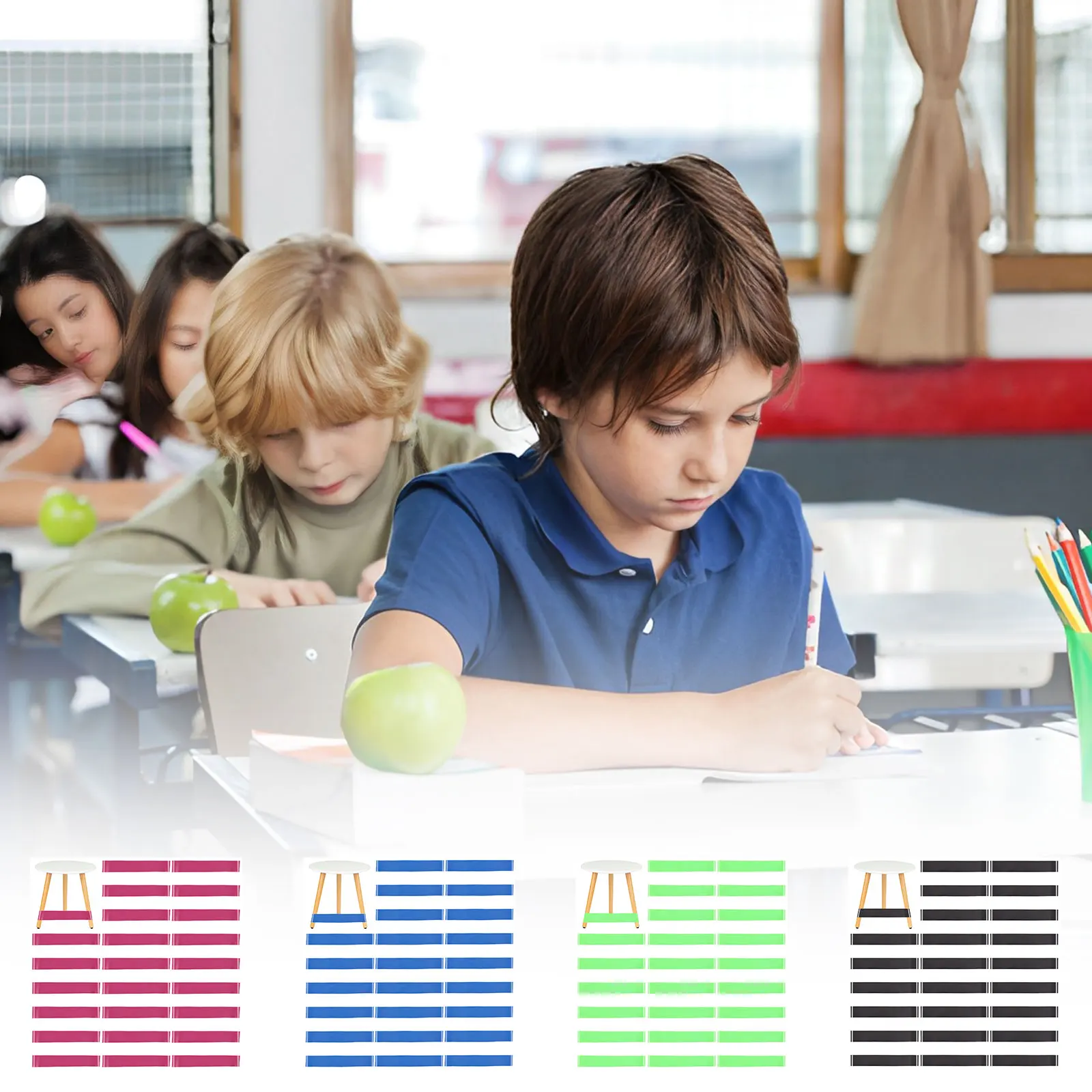 

Повязки на стулья для детей, гибкие эластичные ленты для классных стульев, эластичные ремешки для ног, складные сенсорные ремешки для стула, 24 шт.