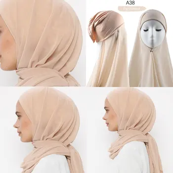 Instant Hijab With Cap Heavy Chiffon Jersey Hijab For Women Veil Muslim Fashion Islam Hijab Cap Scarf For Muslim Women Headscarf 1