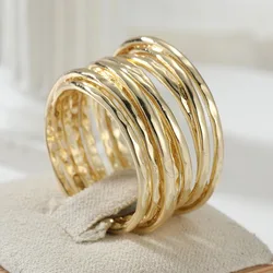 Elegant Hand - Carved Geometric Gold - Tone Women's Ring - Perfect for Daily Wear, Parties, and Anniversaries (Ring)