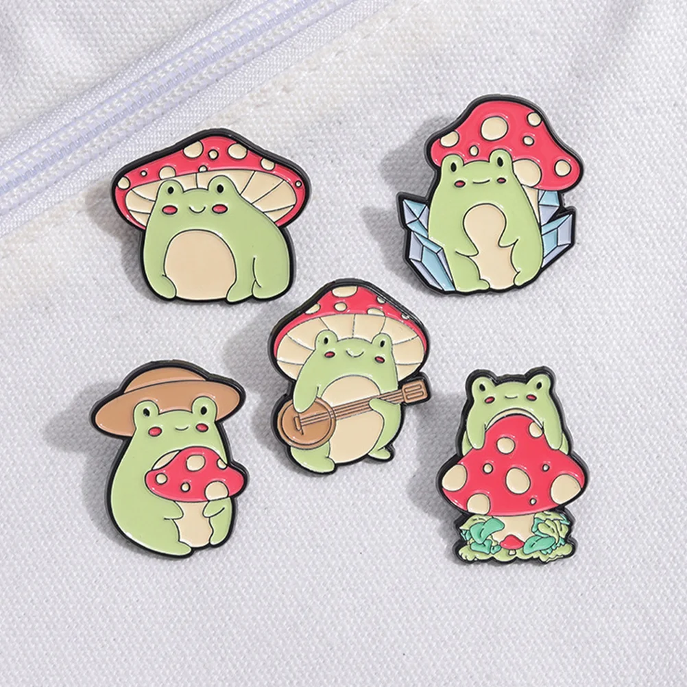 

5 Pcs Frog Mushroom Brooch Jewelry Backpack Decorative Pins Gifts Cute Enamel for Backpacks