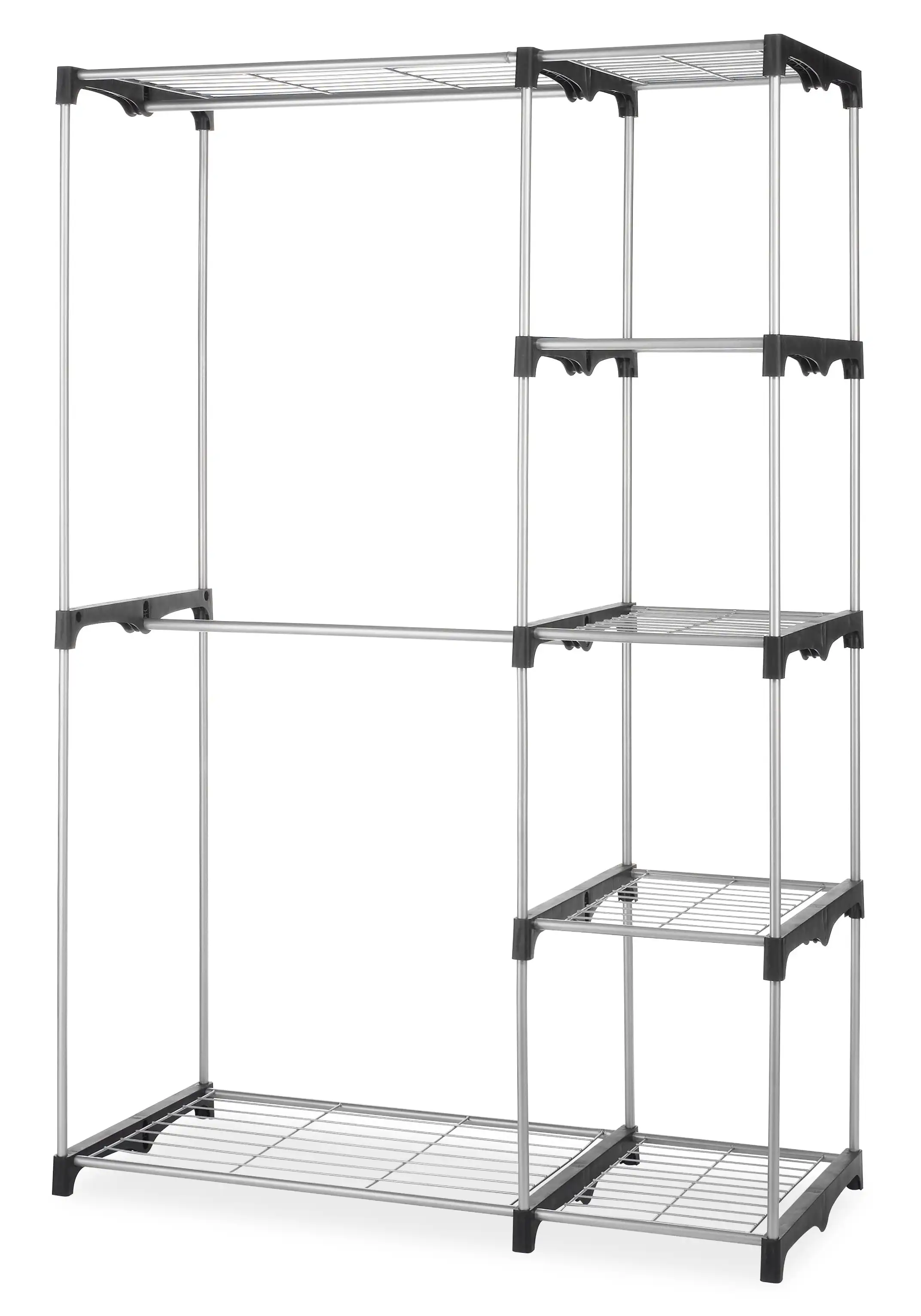 

Whitmor Double Rod Closet System, Metal with Resin Connectors, Silver and Black