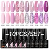 MEET ACROSS 10Pcs/Set Sparkly Glitter Red Pink Gel Nail Polish Fluorescent Semi Permanent Nail Art UV Gel Varnish Manicure Kits 6