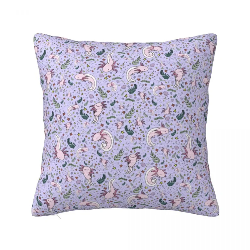 

Axolotls in Purple Cute Printed Pillowcase Polyester Cushion Cover Cartoon Decoration Anime Salamander Pillowcase Home Cover 45x