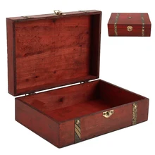 

Vintage Wooden Treasure Chest Storage Box Lock Organizer Case Foldable Mini Wood Box Home Decor Container Trinket Jewelry Bin