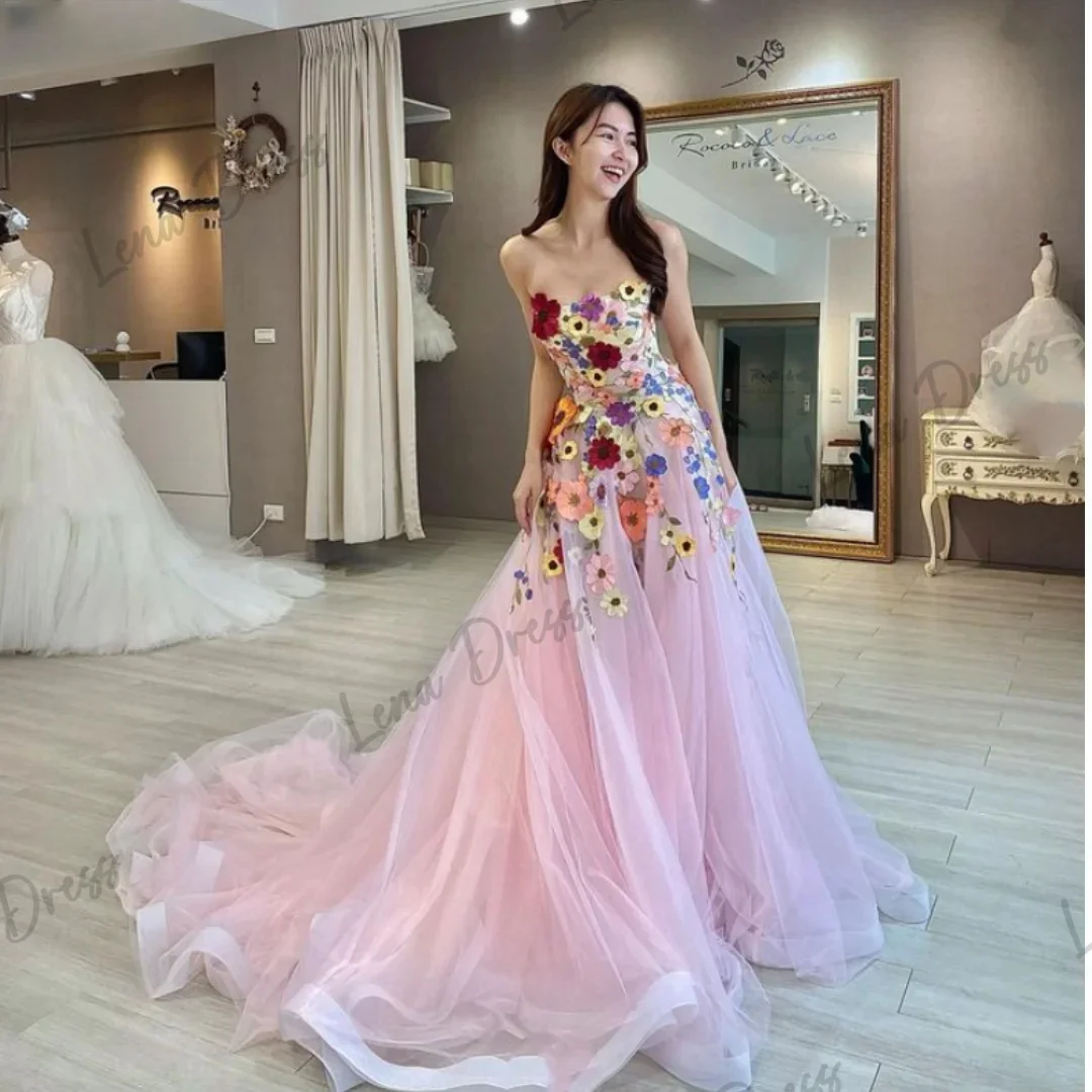 

Lena-Pink sheer evening dress with flower embroidered A-shaped dance party dress for 2024