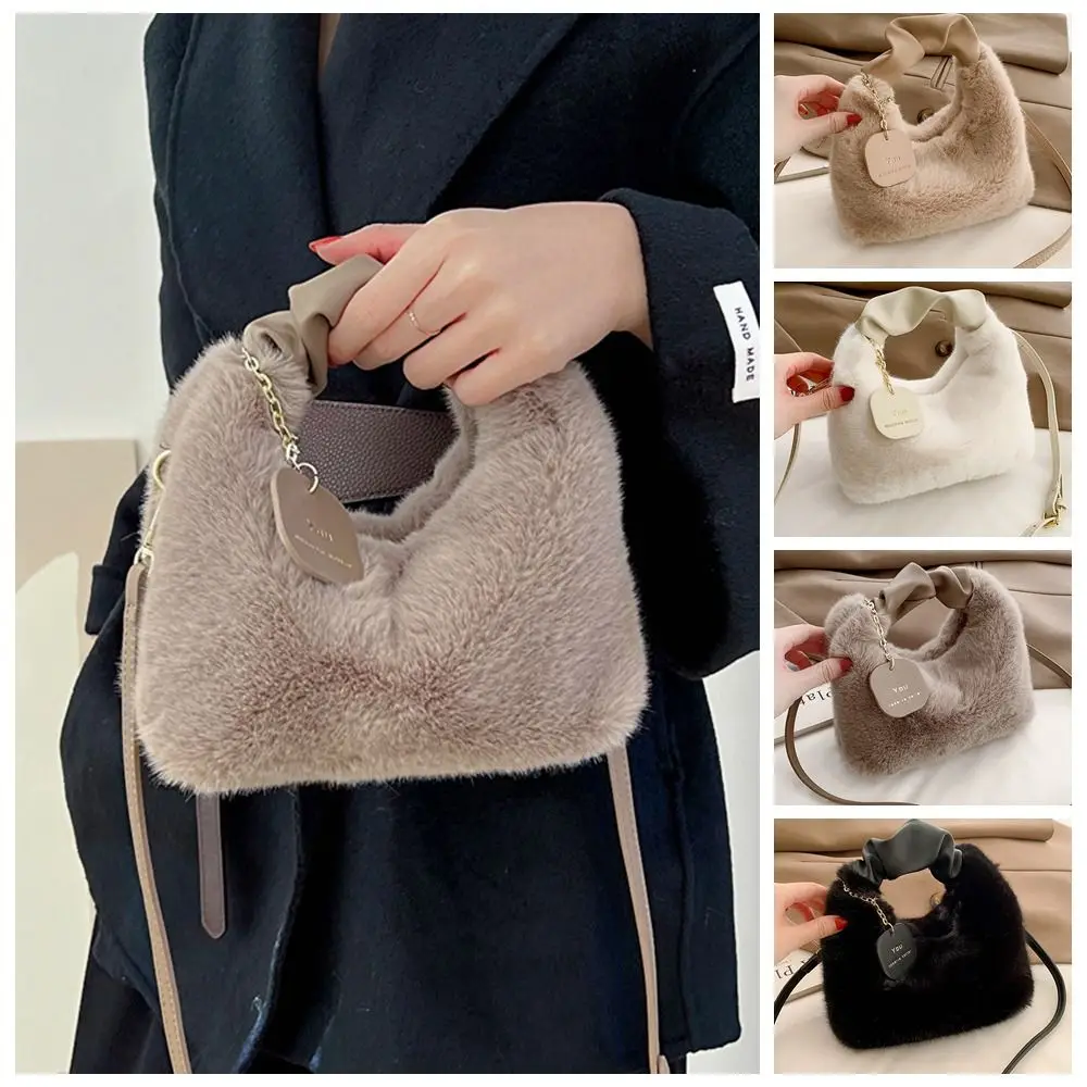

Korean Style Plush Cloud Crossbody Bag PU Pleated Handle Niche Design Small Phone Bag Handbag Solid Color