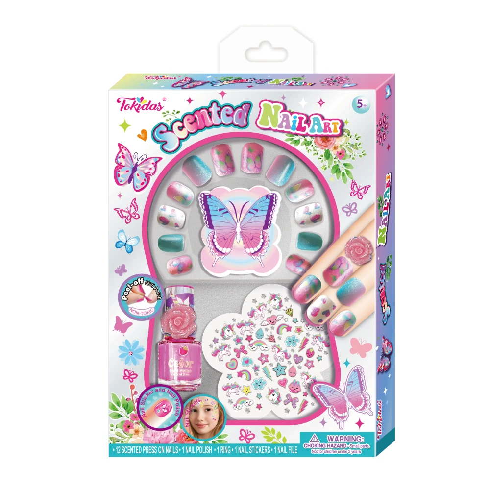 Kids Makeup Set Scented Nail Art Set Press on nail Stickers Nail Polish Art Kids Toys