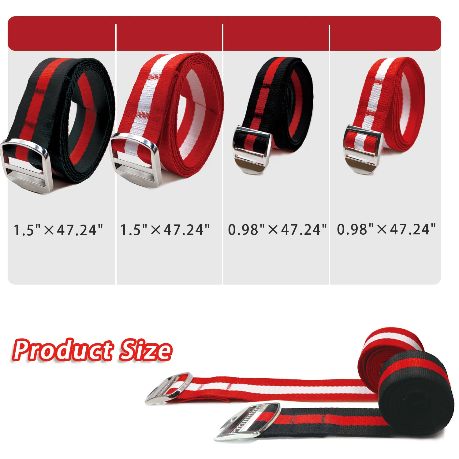 4-Pack Arm Wrestling Straps with Metal Buckle 1.2m Long Competition Straps 1" & 1.5" Wide Adjustable Wrist Straps