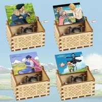 Howl Castle Music Box Wooden Hand Cranked Musical Box Anime Theme Music Merry Go Round of Life New Year Birthday Gift Home Decor 2