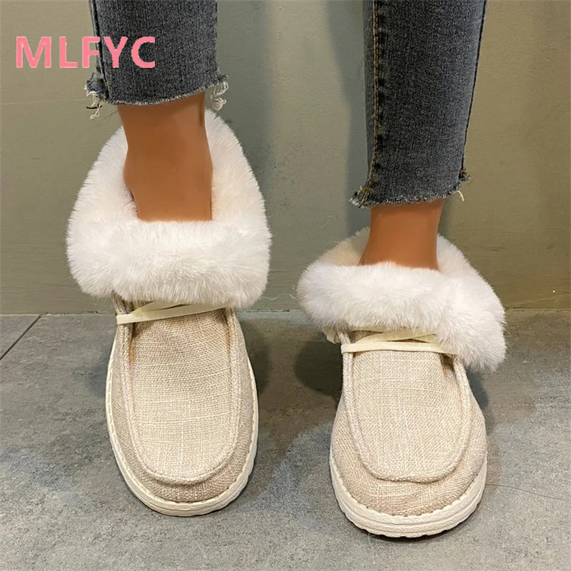 Women Snow Boots New Winter Style Solid Color Plush Covered Feet Comfortable Cotton Shoes Ladies Flat Bottomed Casual Boots