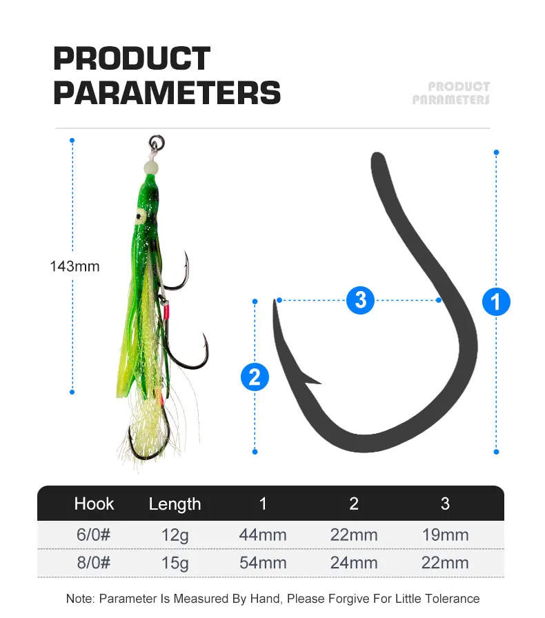TEASER HK025 2 paare/beutel 6/0 8/0 Jigging Haken UV Leuchtende Glow Gummi Salzwasser Trolling Künstliche Triple Sea Angelhaken – Detail 2