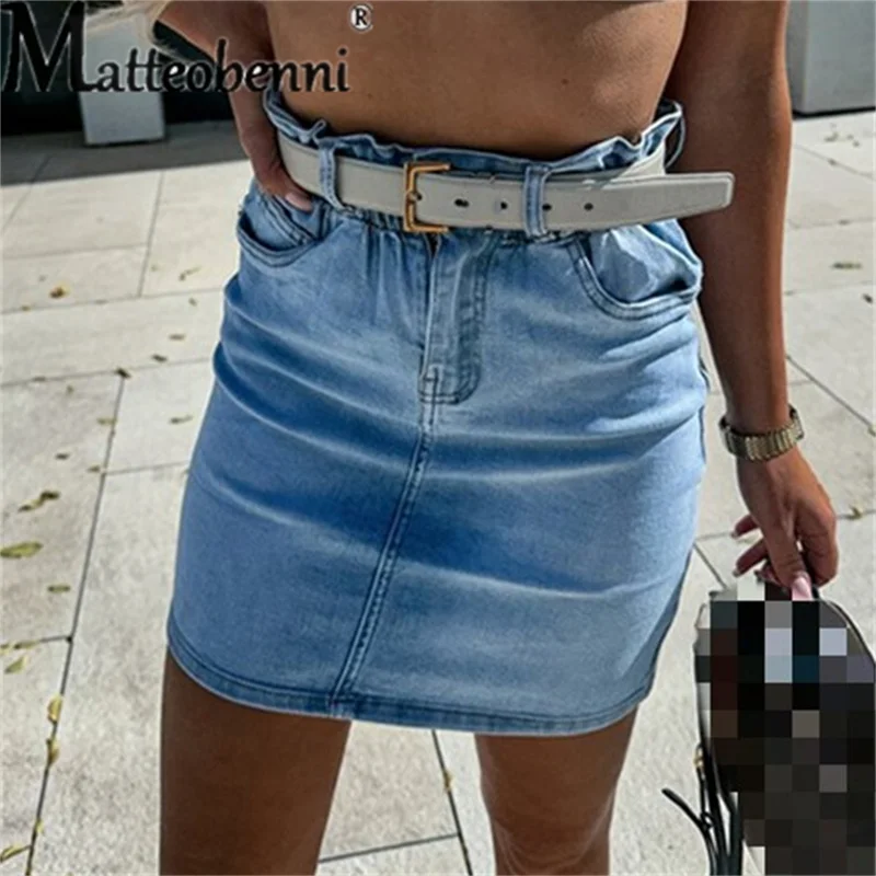 Summer Street Casual Denim Short Skirt Female Fashion Slim Fit Skinny Wrap Hip Half Body Dress Button Splicing Women's Clothing