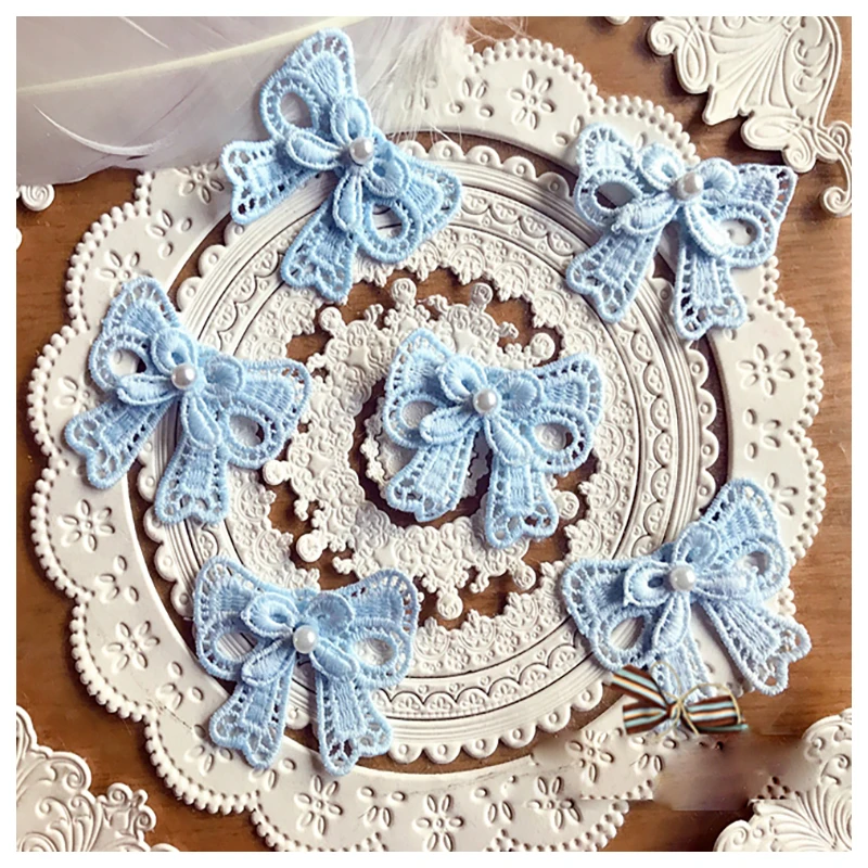 

15 pcs Beaded Butterfly Patches Stickers Pink Ivory Blue 3D Lace Applique Embroidery Patch for Clothing Sew-On L14F32