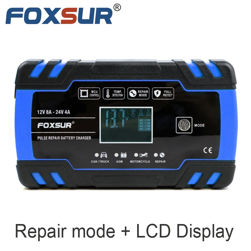 FOXSUR Car Motorcycle Battery Charger 12V 8A 24V 4A Smart Fast Charging for AGM GEL WET EFB Lead Acid Battery Charger charger adapter battery charger fast charger usb charging cable battery charger adapter