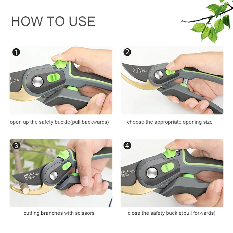 Garden Scissors AIRAJ Industrial Grade Pruning Shears Labor-Saving Gardening Tools Sharp Durable Non Slip