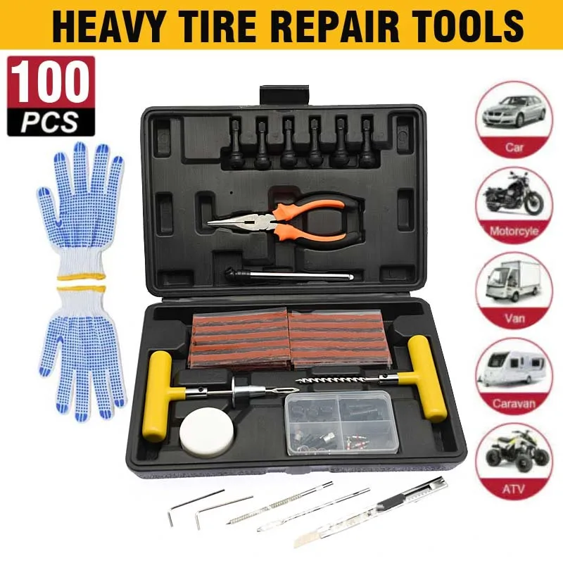 車のタイヤの修理ツールキット,オートバイのタイヤの修理用の金型,重い歯の修理用,100個