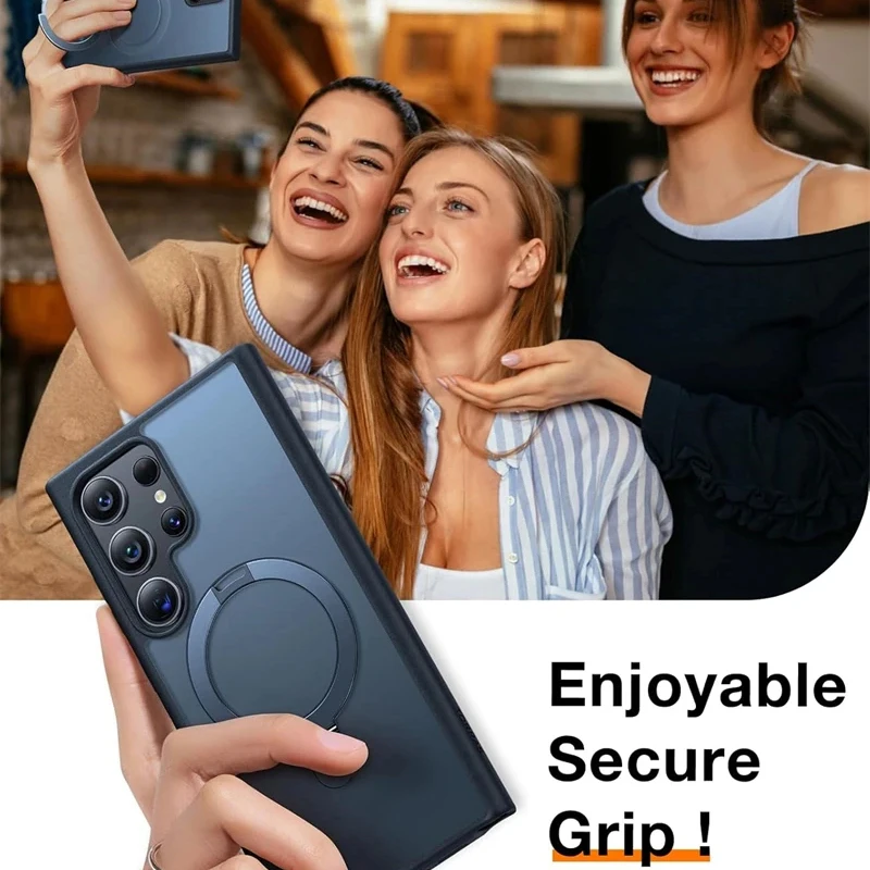 Luxury Matte Translucent Phone Case with Magnetic Metal Ring Bracket Cover