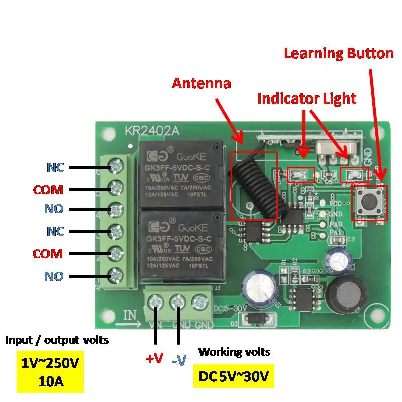 433MHz télécommande universelle sans fil DC 12V 2CH rf relais récepteur et  émetteur pour porte de Garage universelle et contrôle de porte, ✓ Meilleur  prix au Maroc