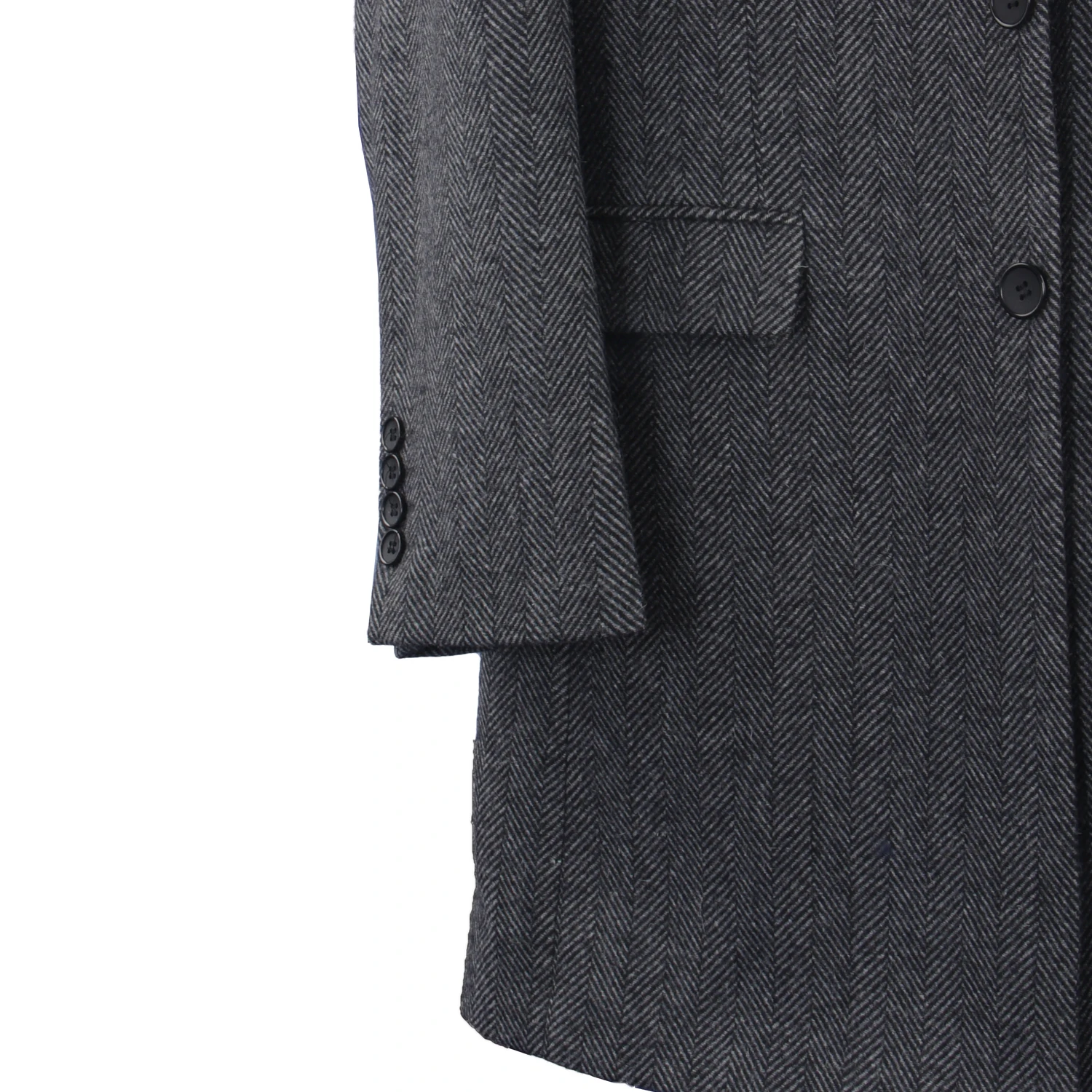 Tweed Topcoat Charcoal Grey Wide Herringbone Long Coat Custom Made Warm Winter Autumn Long Jacket Manteau Homme Fasion Designer