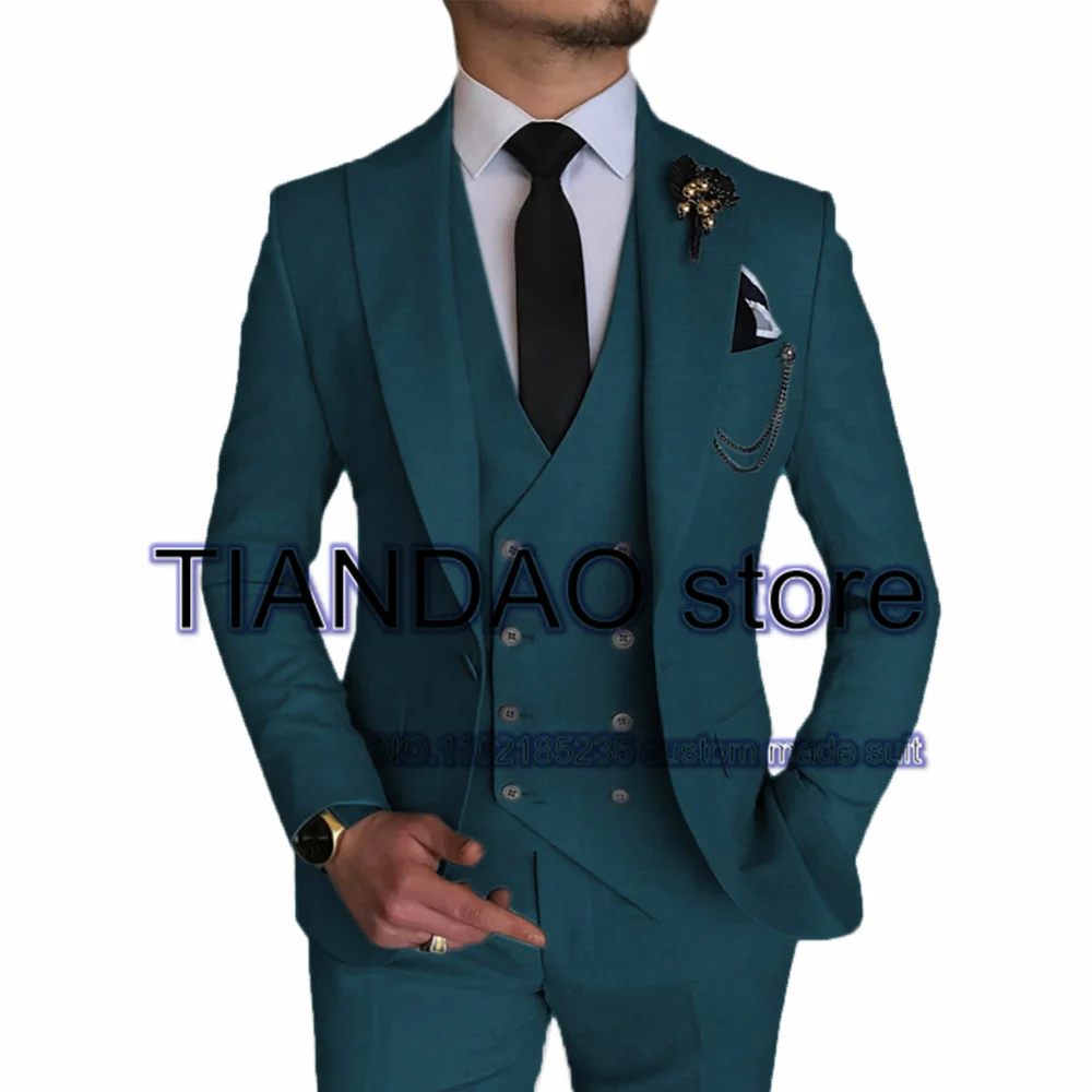 Dark Gray Men\'s Business Suit 3 Piece Blazer Pants Vest Formal Workwear Wedding Groom Tuxedo Slim Fit Jacket