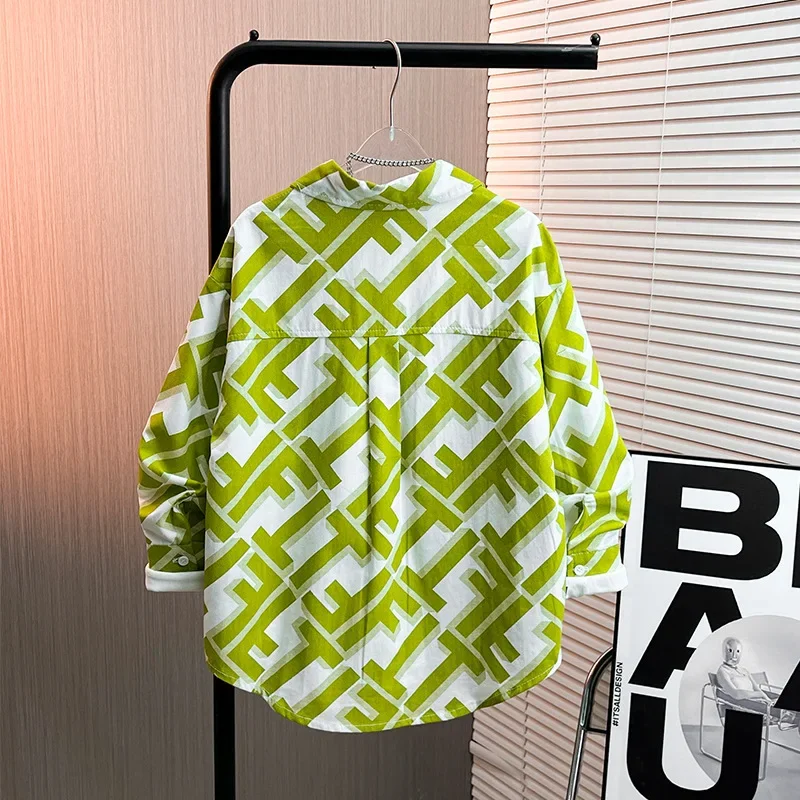 Trendy Long Sleeve Children's Shirt Boy Printed Spring Thin Outerwear Big Kids Top Fashionable Casual Wear