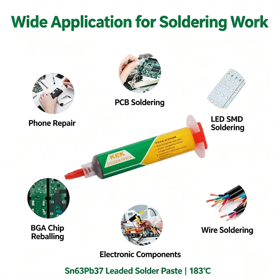 Sn63Pb37 Leaded Solder Paste 183°C Syringe Solder Paste 20g 35g 50g Optional for BGA Reballing Phone PCB Repair image 5