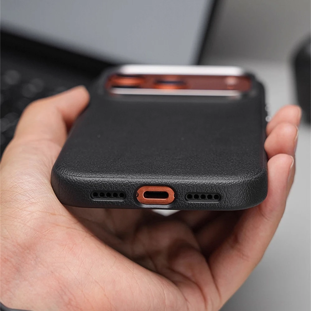 Luxurious PU Leather Magnetic Phone Case with Alloy Lens Cover & Camera Protection