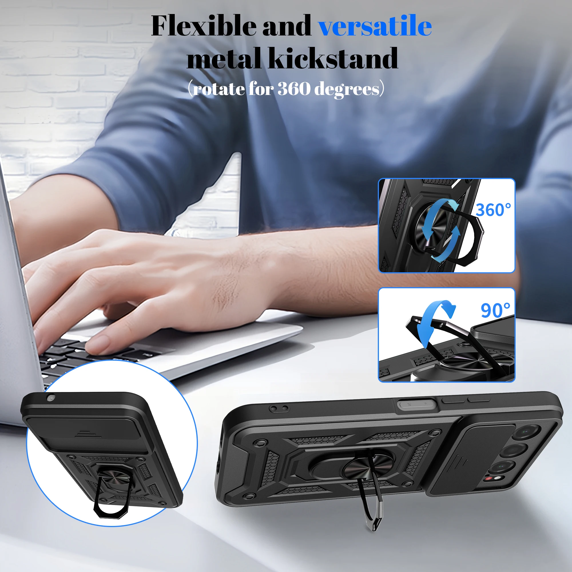 Premium Protective Phone Case with Slide Camera Cover & Ring Kickstand