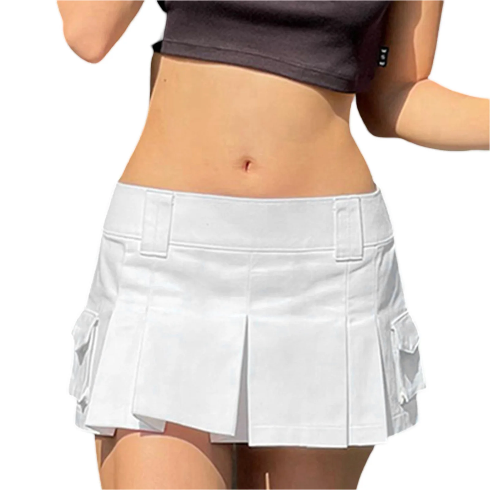 Ladies Short Pleated Skirt Autumn Women Retro Style Solid Color Low