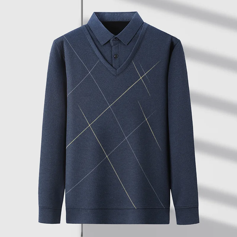 Autumn and Winter New Men's Fleece-lined Thickened Knitting Bottoming Shirt Men's Cross-Border