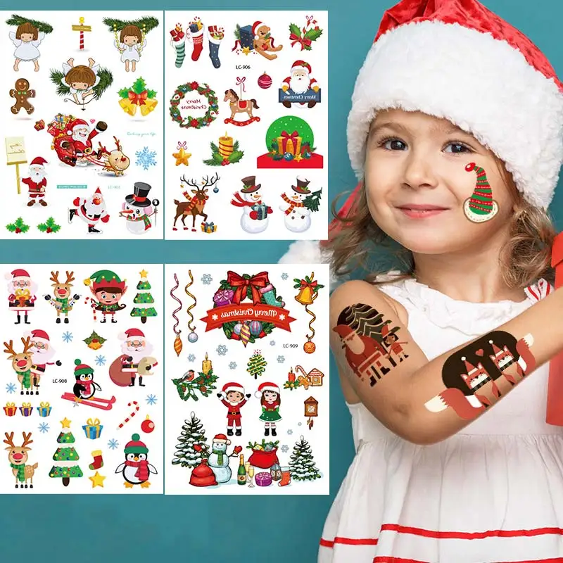 Christmas Tattoo Stickers for Kids Festival Tattoo Temporary Waterproof Body Art Face Hand Cartoon Stickers Fake Child Tattoo