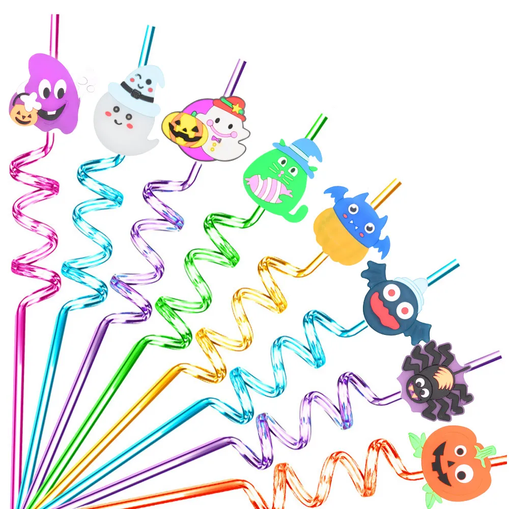 

Halloween Theme Kids Straw Halloween Funny Bat Pumpkin Reusable Plastic Straw Cocktail Rietjes Holiday Party Decorations