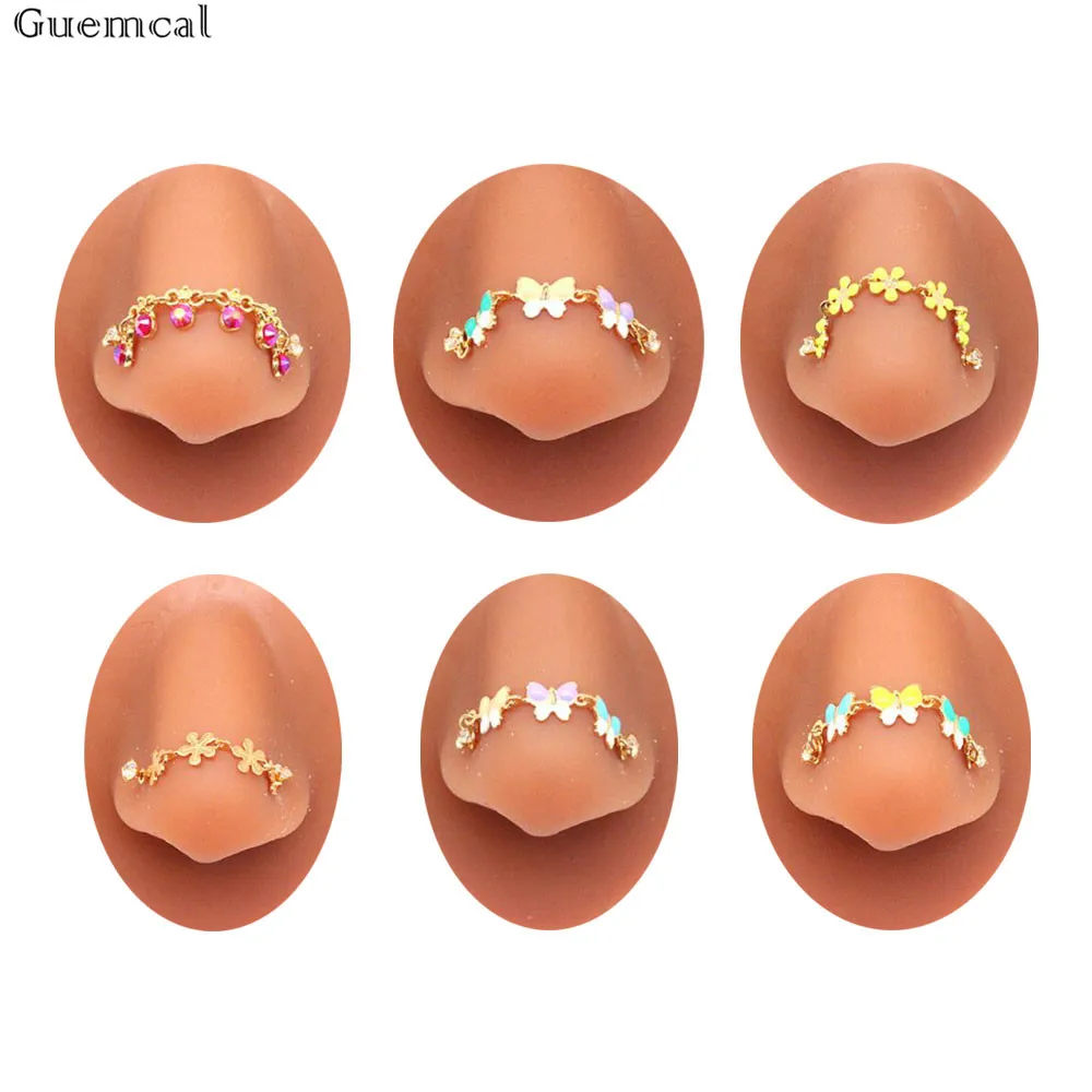 

Guemcal Stainless Steel Butterfly Nose Ring Flower-shaped Nose Ring Nose Nail Chain Piercing Jewelry New