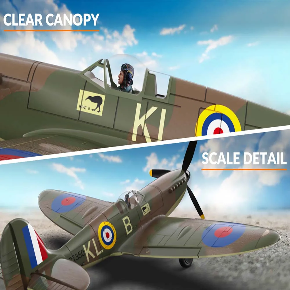Spitfire RC Plane 2.4G 4CH  EPP 400mm Fixed Wingspan Remote Control Fighter One-key Aerobatic RTF 761-12 RC Aircraft 5