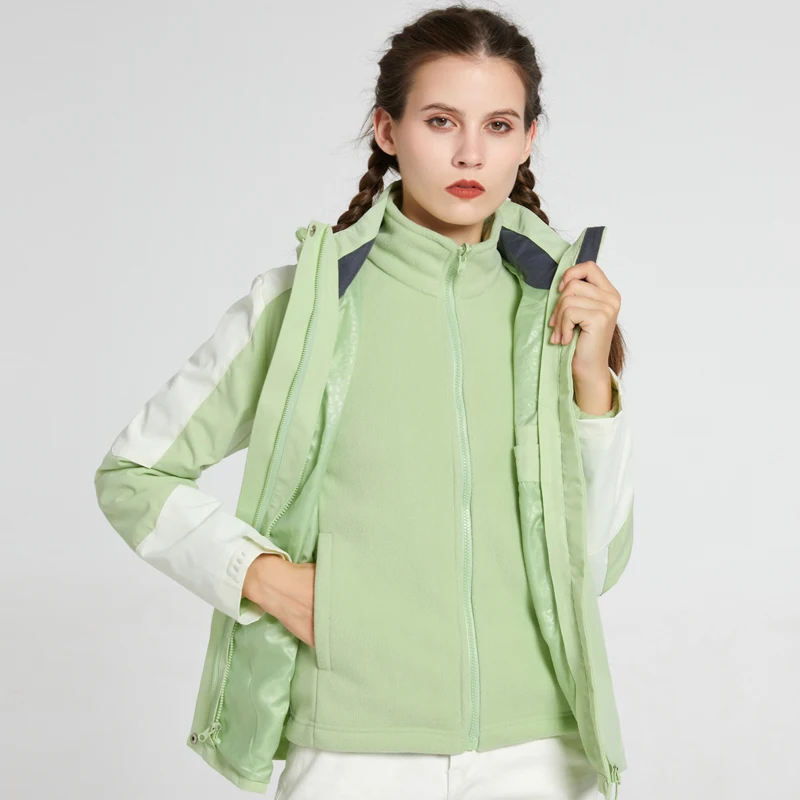 High Street Hooded Outdoor Jacket Men Winter Couple Two-Piece Fleece Detachable Jacket Waterproof Windproof Casual Fashion Coat