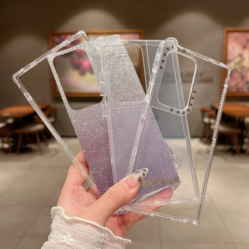 3 in 1 Clear Gradient Glitter Case with Full Logo Protection
