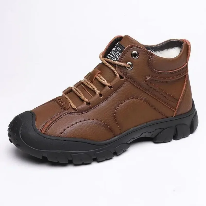 Snow Boots Outdoor sports autumn and winter leather shoes with plush and thick waterproof casual high-top