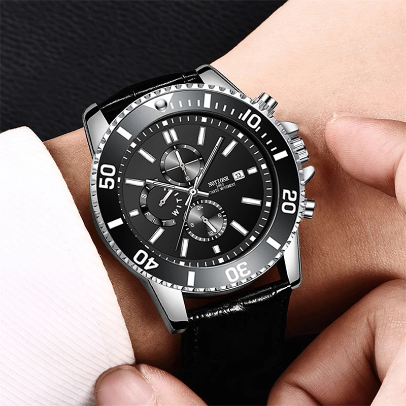 NOTIONR Man Business Leather Watch Luxury Mens Waterproof Quartz Wrist Watch Luminous Clock relogio masculino