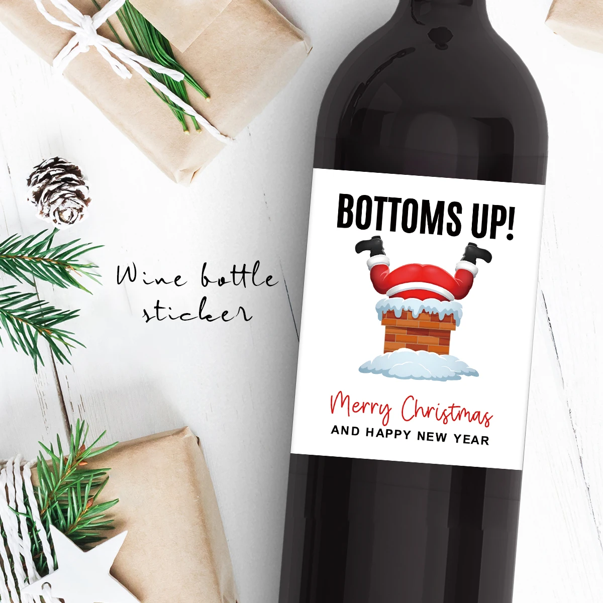 6PCS Christmas Wine Bottle Labels – Waterproof Self-Adhesive Vinyl Stickers with Funny ... - SKU CWBL2023 - UGI Packaging
