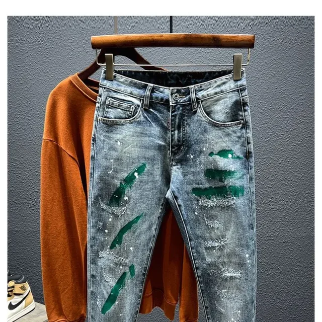 Pantalones vaqueros de moda para hombre, corte entallado, otoño